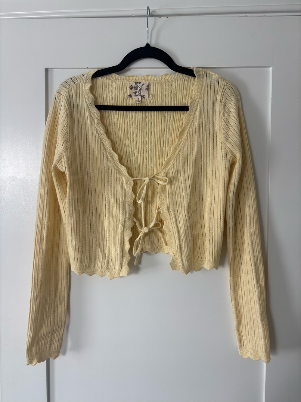 Hippie Rose Cream Knit Tie Front Cropped Cardigan Y2K Boho M